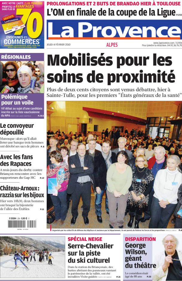 La une de la provence 04 février 2010